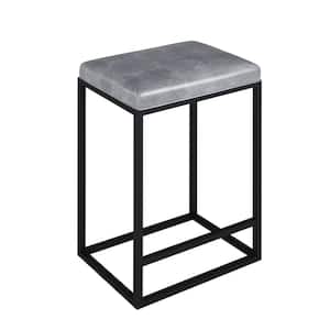 Riley 24 in. Grey Backless Steel Stool with Faux Leather Seat (Set of 2)