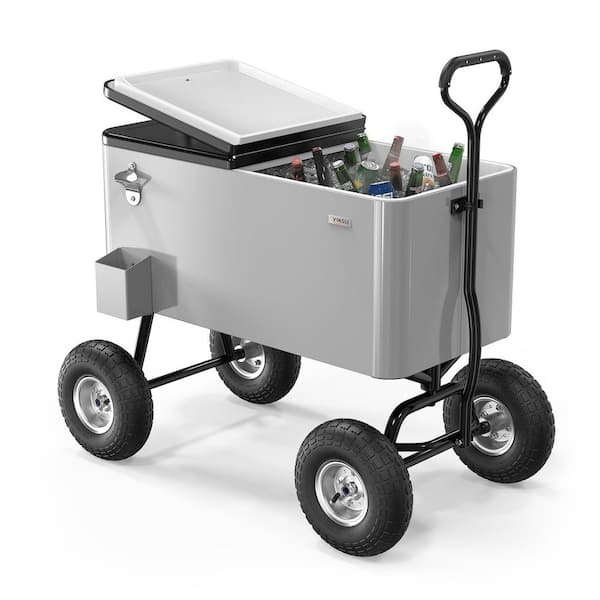 80 qt. Wagon Rolling Cooler Ice Chest with Long Handle and 10 in. Wheels, Portable Patio Party Bar Cold Drink Beverage