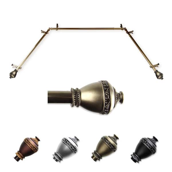 EMOH 13/16" Dia Adjustable 20"-36", 38"-72" Bay Window Curtain Rod with Alfonso Finials in Antique Brass