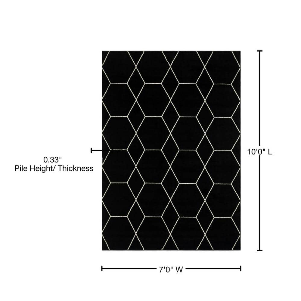 Modern Black and Ivory Trellis Synthetic Area Rug