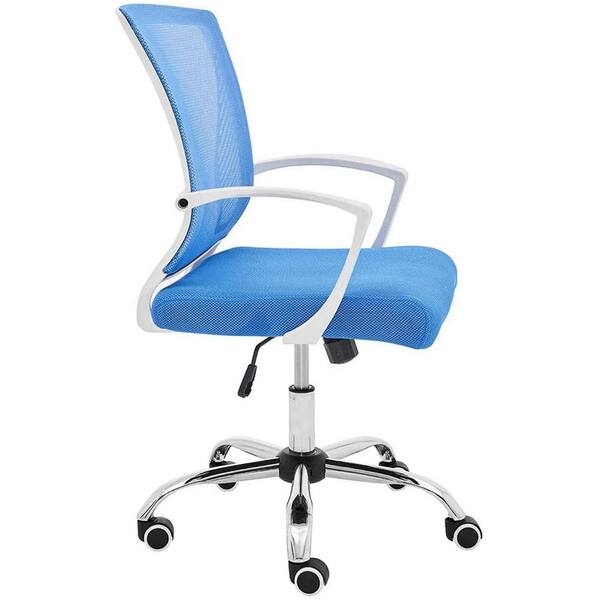 white desk blue chair