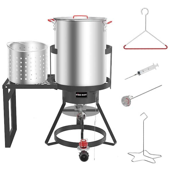 30QT Propane Crawfish Boiler, Fry & Steam Pot Kit with Side Table