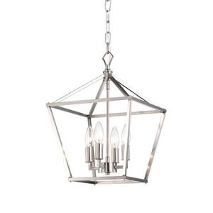 Renzo 4-Light Brushed Nickel Caged Candle Style Modern Farmhouse Pendant