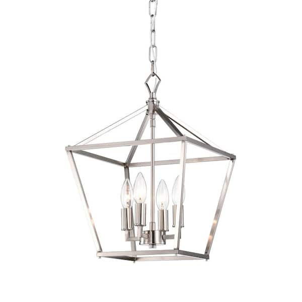 Edvivi Renzo 4-Light Brushed Nickel Caged Candle Style Modern Farmhouse Pendant