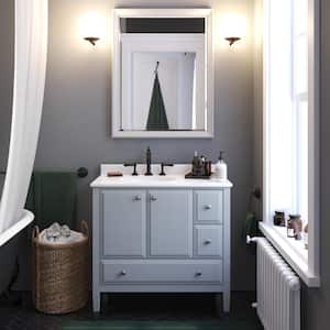Tricia 36 in. Bathroom Vanity in Gray w/ Composite Granite Vanity Top in White w/ White Ceramic Oval Sink & Backsplash
