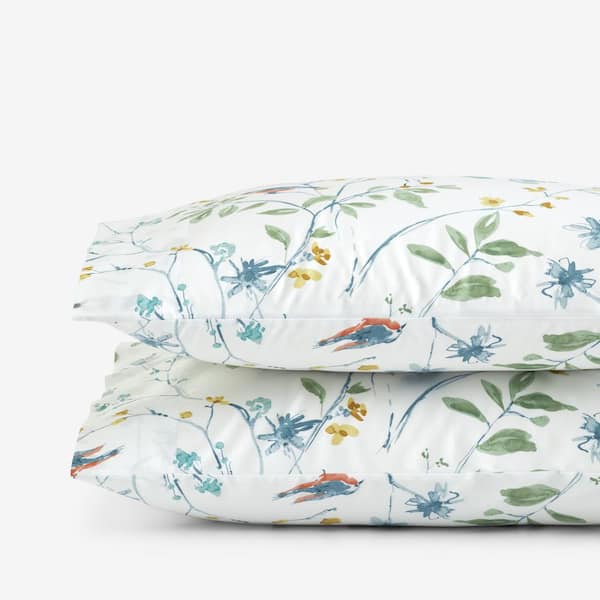 The Company Store Company Cotton Bird in Spring White Multi Sateen King Pillowcases (Set of 2)