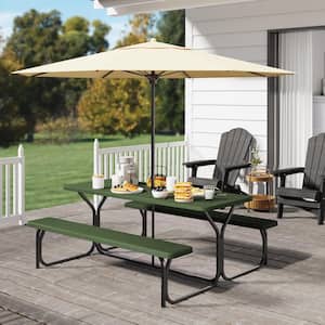 6ft. Green Outdoor Picnic Table and Bench with Umbrella Hole