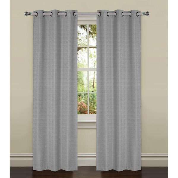 Bella Luna Semi-Opaque York Textured 84 in. L Room Darkening Grommet Curtain Panel Pair, Silver (Set of 2)
