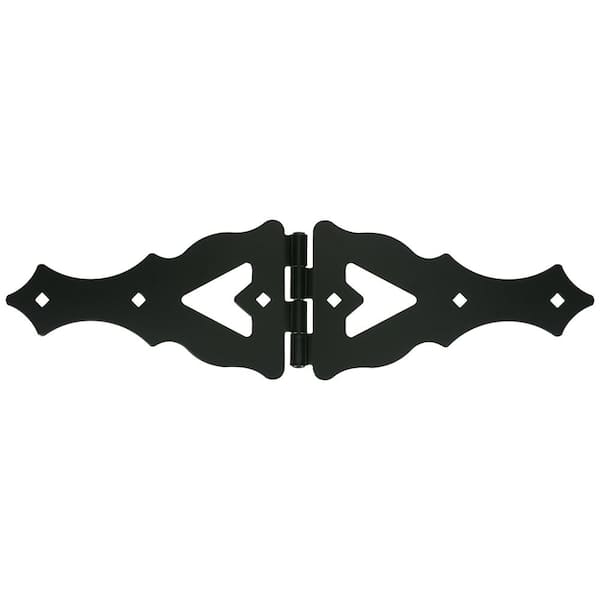 10 in. Black Heavy Duty Ornamental Strap Hinge (4-Pack)