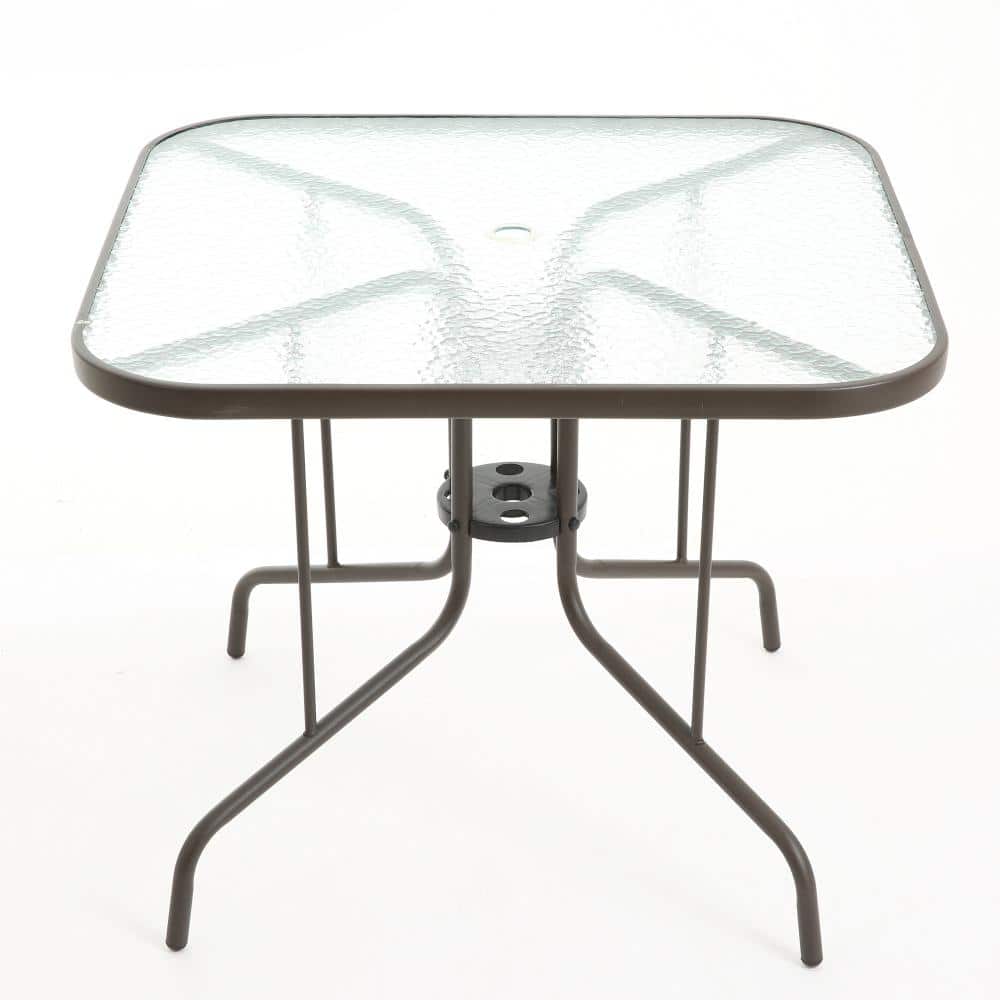 "Brown Metal Outdoor Dining Table with 1.5"" Umbrella Hole, Tempered Glass Top" price history on PriceWatchPro