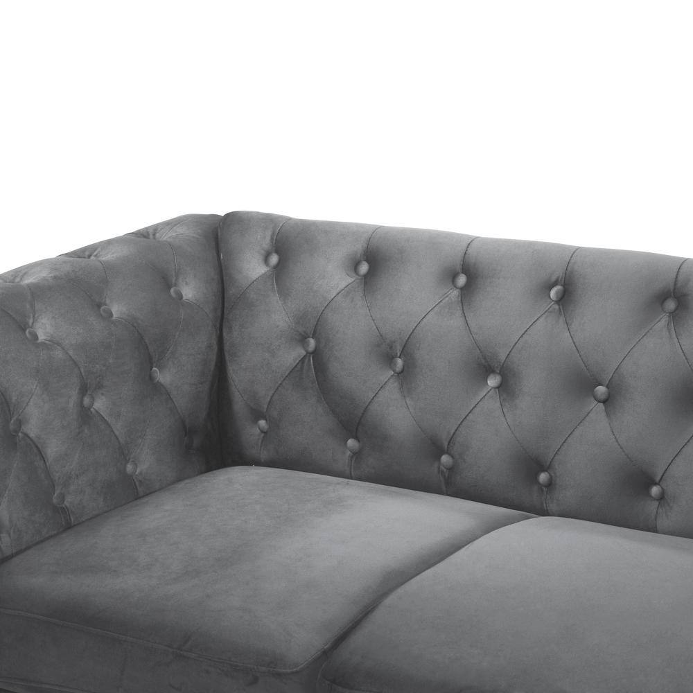 Emma Gray Velvet Chesterfield Loveseat and Sofa Set with Crystal Buttons