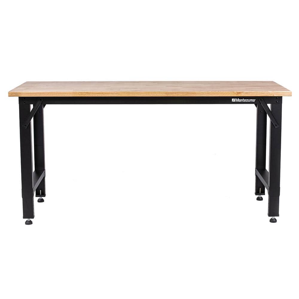 Montezuma 6 ft. Adjustable Height Steel Workbench with Solid Wood Work Top  MWB722430B - The Home Depot