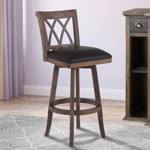 Armen Living Sonoma 26 in. Brown Faux Leather and Brown Wood Finish Swivel Bar Stool