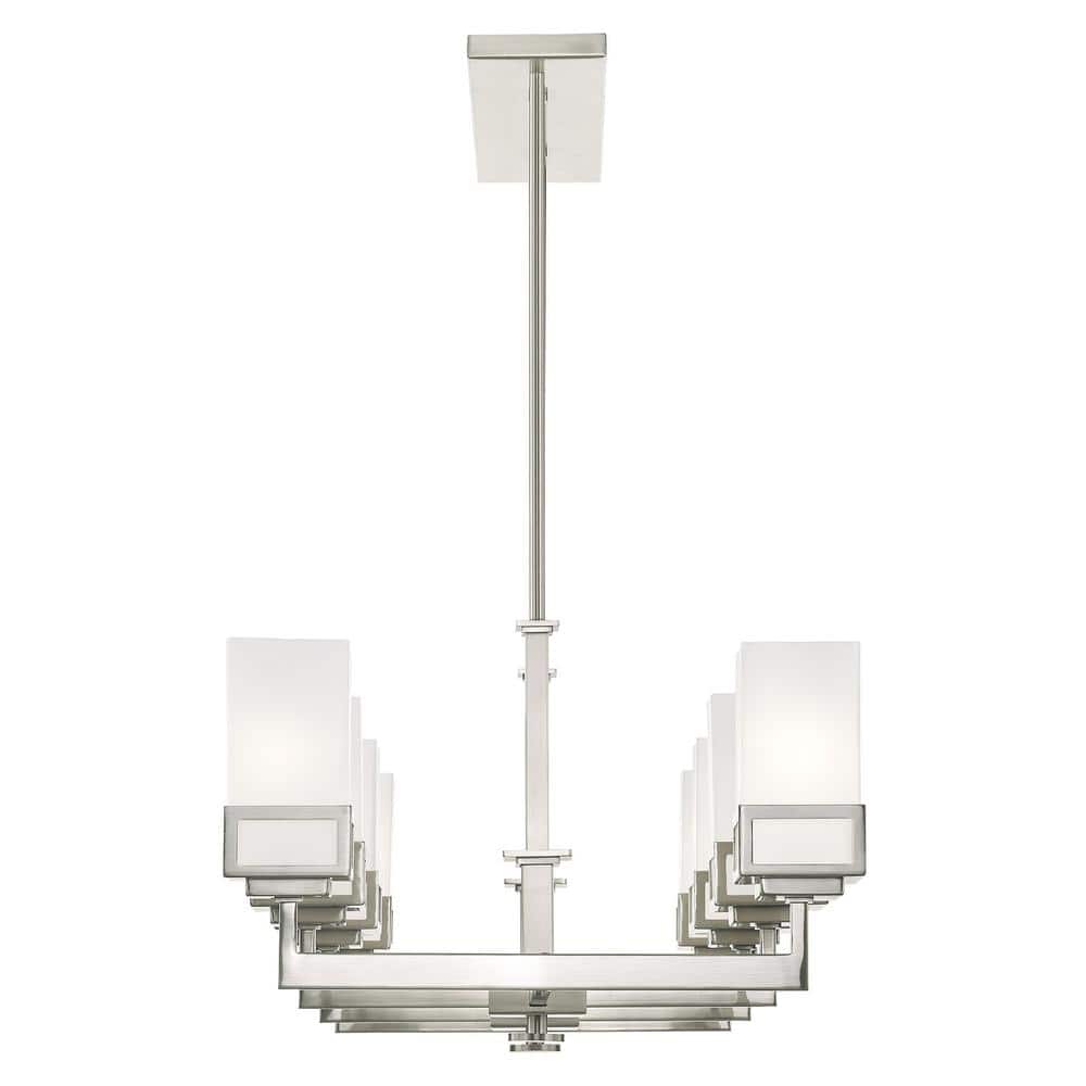 Elegant Harding 8-Light Linear Chandelier with Satin Opal White Glass