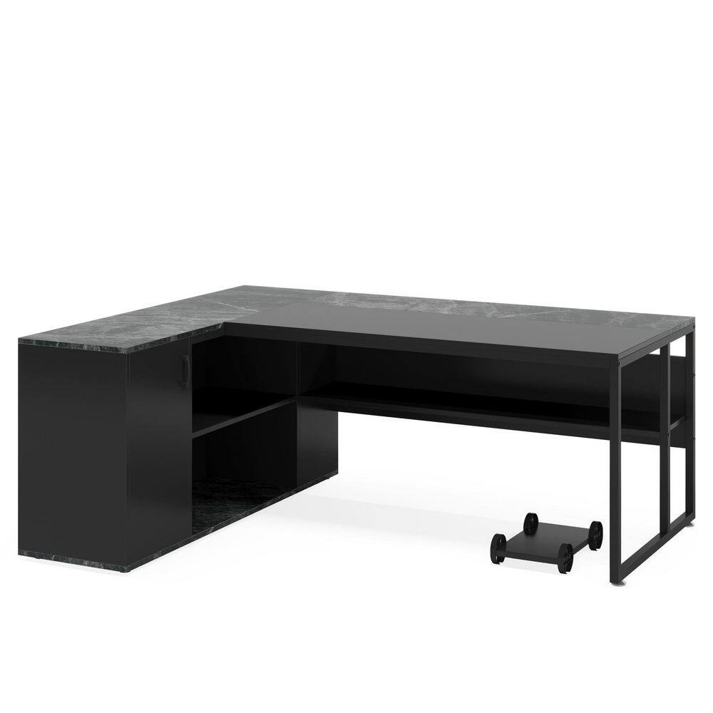Lanit 71 in. L-Shaped Black Engineered Wood Office Computer Executive Desk Large Workstation Business Set Cabinet