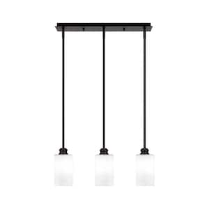 Albany 60-Watt 3-Light Espresso Linear Pendant Light with Square White Muslin Glass Shades and No Bulbs Included