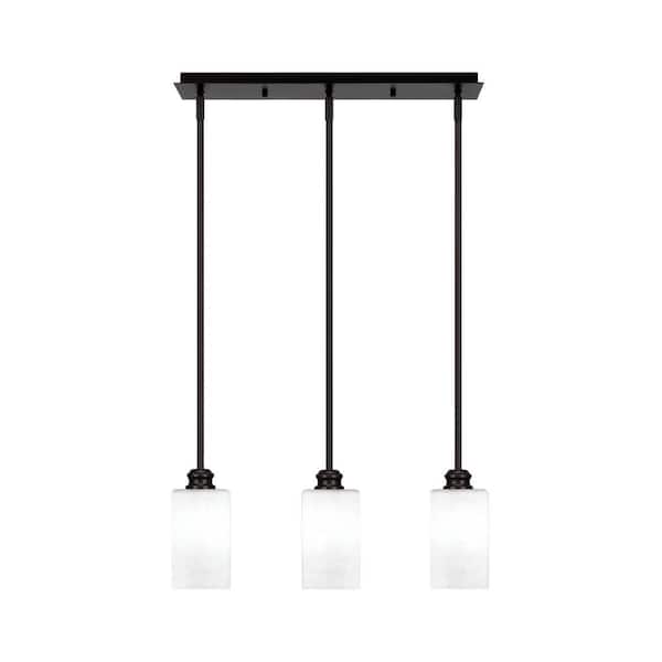 Unbranded Albany 60-Watt 3-Light Espresso Linear Pendant Light with Square White Muslin Glass Shades and No Bulbs Included