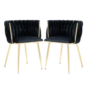 Modern Black Velvet Leisure Dining Chair with Metal Legs (Set of 2)