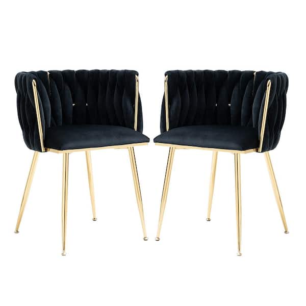HOMEFUN Modern Black Velvet Leisure Dining Chair with Metal Legs (Set of 2)