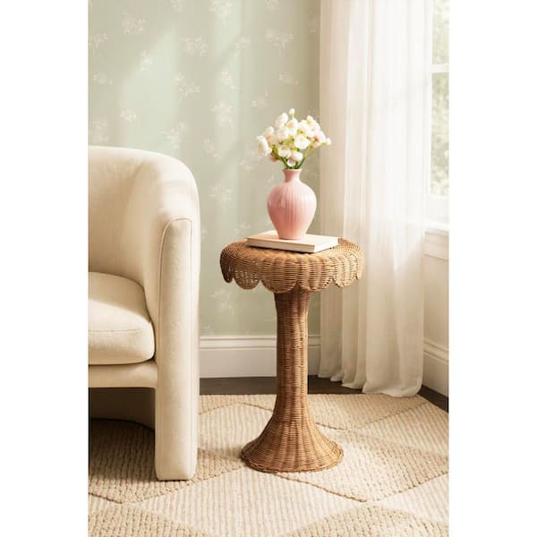 Teramo 14 in. Brown Round Natural Material End Table