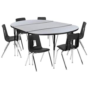 76 in. Oval Wave Collaborative Laminate Activity Table Set with 18 in. Student Stack Chairs, Grey/Black