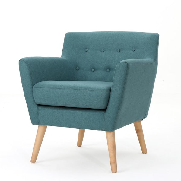 Noble House Meena Mid-Century Modern Button Back Dark Teal Fabric Club Chair