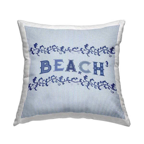 Striped Beach Phrase Blue Pattern Blue Square Outdoor Throw Pillow