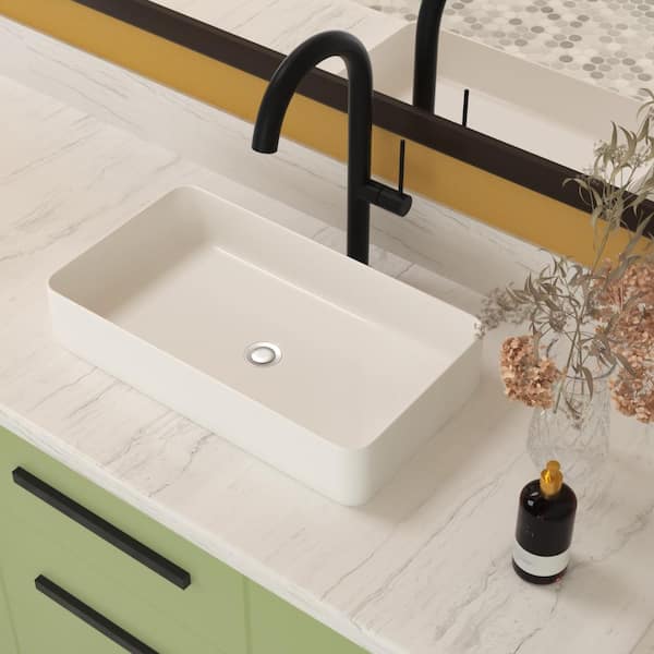 24"x14" Modern European Rectangular Vessel Bathroom Sink White Ceramic