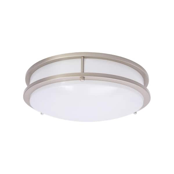 Lecoht 14 in. Brushed Nickel LED Flush Mount with White Plastic Shade Ceiling Light Fixture
