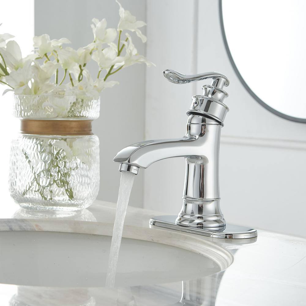 Polished Chrome Single Handle Low-Arc Bathroom Faucet with Drain