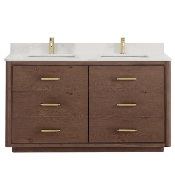 ROSWELL Porto 60 in. W x 22 in. D x 33.8 in. H Double Sink Bath Vanity ...