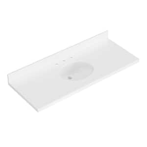 55 in. W x 22 in. D in Pure White Quartz with 1.5 in Thick Milter Edge with White Round Single Sink Vanity Top in White