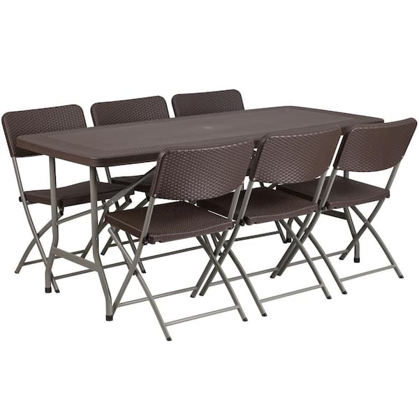 Carnegy Avenue 67.5 in. Brown Plastic Tabletop Plastic Seat Folding Table and Chair Set