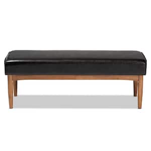 Arvid Dark Brown and Walnut Brown Faux Leather Dining Bench