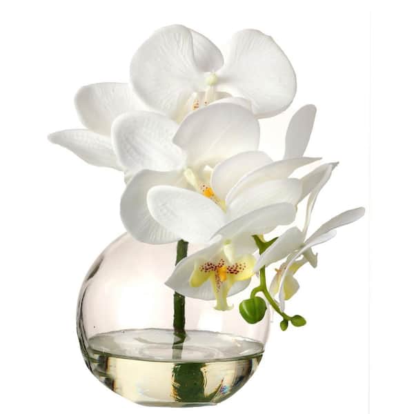 10 in. White Artificial Orchid in Illusion