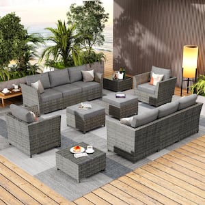 Vesta Gray 12-Piece Wicker Outdoor Patio Conversation Sectional Sofa Set with Dark Gray Cushions