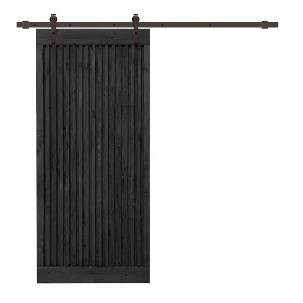 CALHOME Japanese 30 in. x 84 in. Pre Assemble Black Stained Wood Interior Sliding Barn Door with Hardware Kit