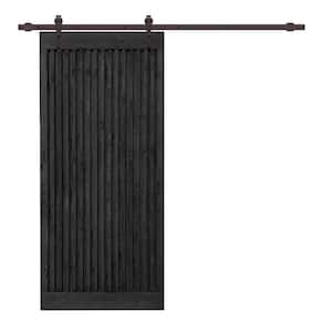 38 in. x 84 in. Japanese Series Pre Assemble Black Stained Wood Interior Sliding Barn Door with Hardware Kit
