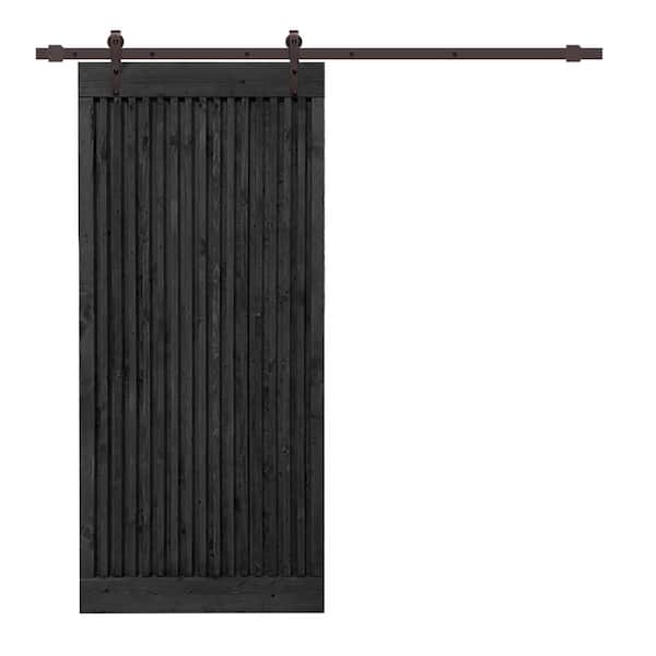 CALHOME 38 in. x 84 in. Japanese Series Pre Assemble Black Stained Wood Interior Sliding Barn Door with Hardware Kit