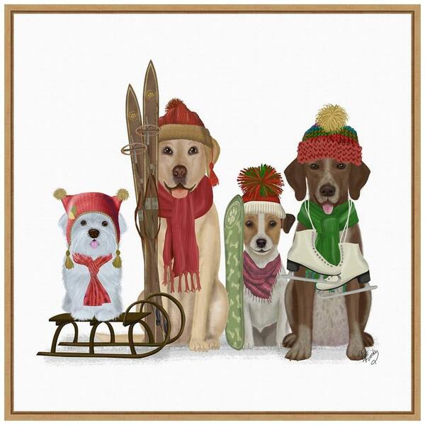Amanti Art 22 in. Christmas Dogs Winter Sports Fans Christmas Holiday Framed Canvas Box Wall Art