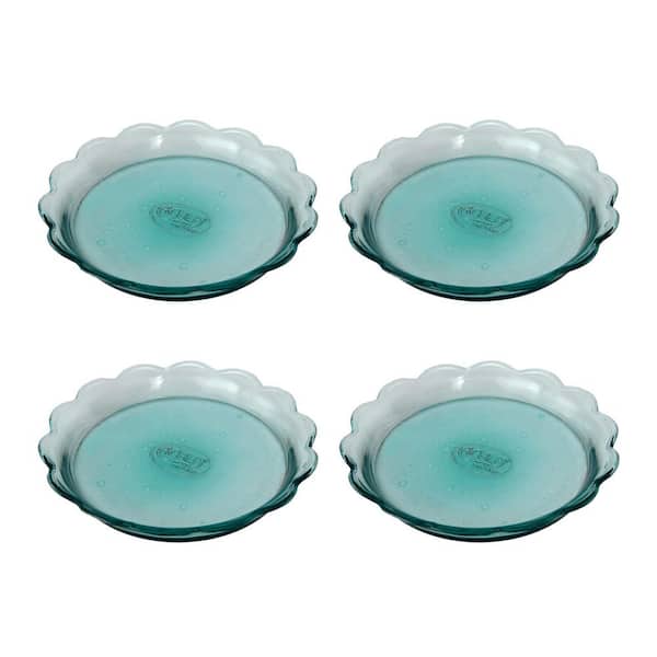 Achla Designs Set of 4 Scalloped Rim Recycled Glass Saucer Trays, 6 in. Dia, Pale Green