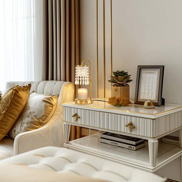 11 in. 1-Light Brass Crystal Gooseneck Task and Reading Desk Lamp, 2-4-8 Hour Timer with 50W GU10 Halogen Bulbs