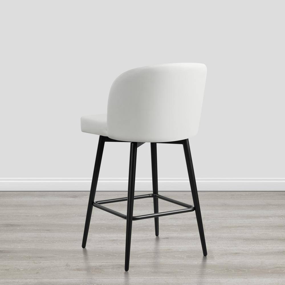 White Upholstered Swivel Counter Stools with Iron Legs, Set of 2