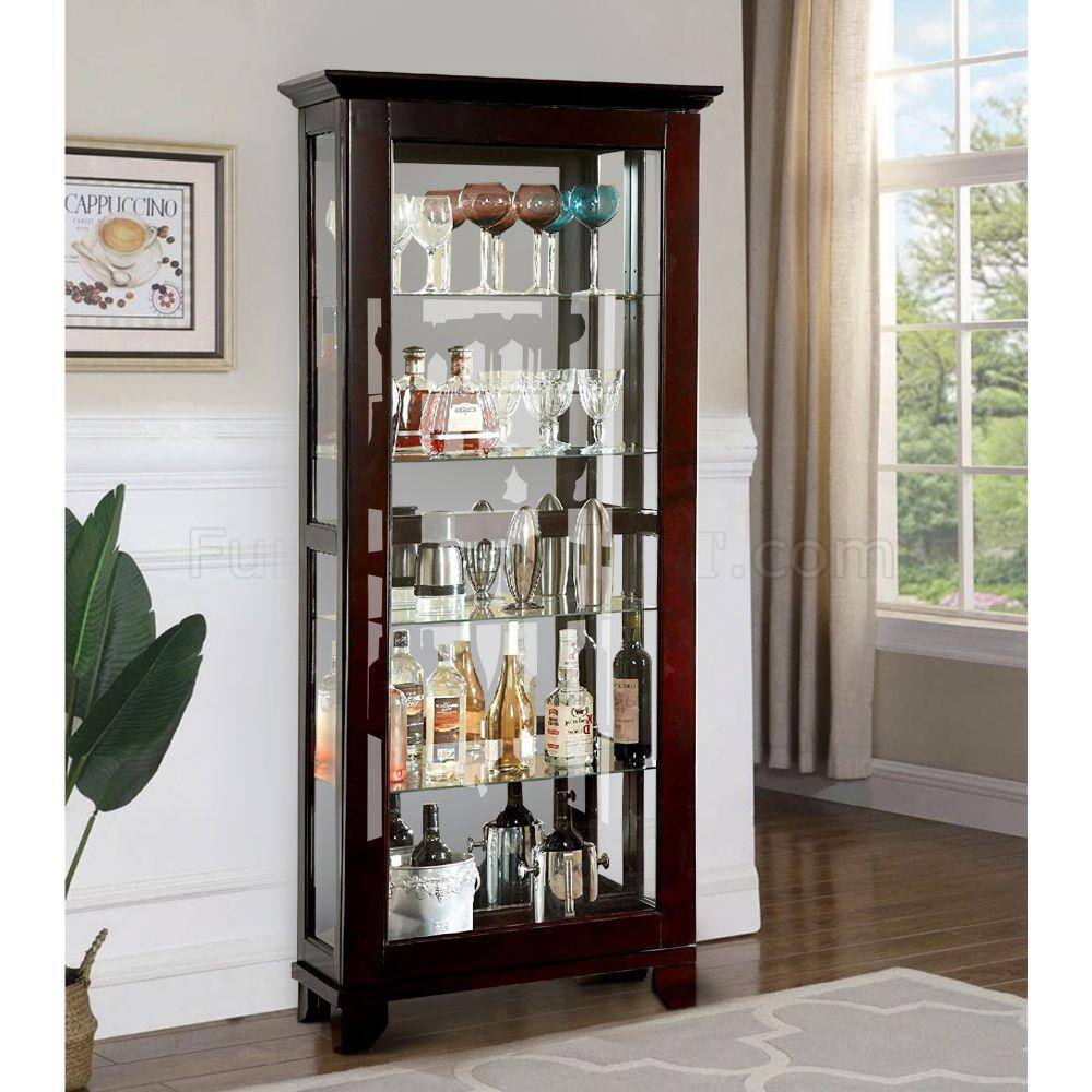Cappuccino Finish Solid Wood Glass Door Curio Cabinet