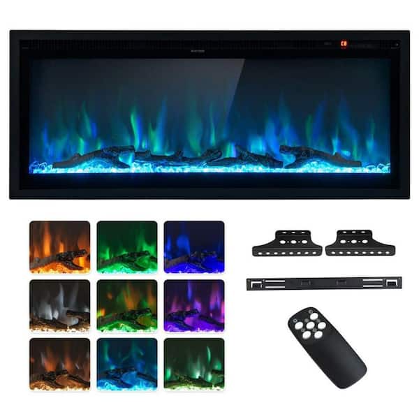 42 in. Wall Mounted/Recessed Electric Fireplace Insert with Thermostat, 9-Flame Colors and Remote Control