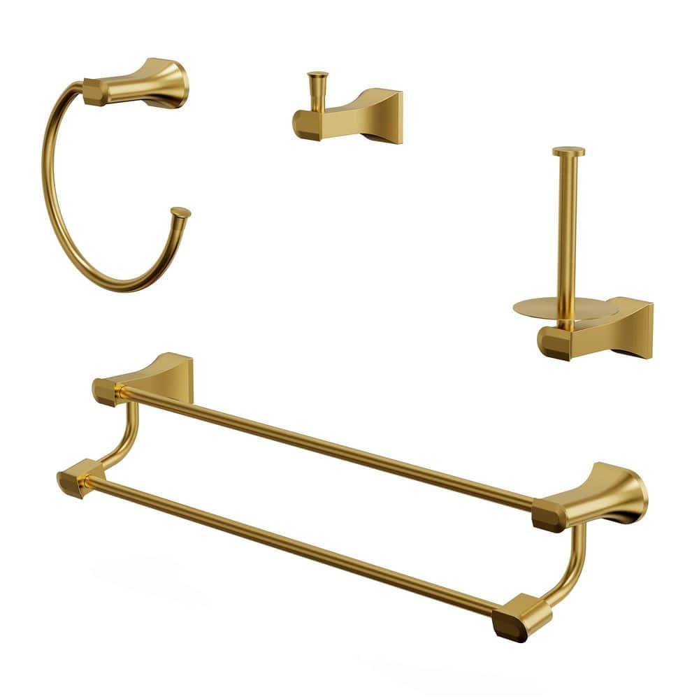 4-Piece Bath Hardware Set 24 in. Towel Bar, Toilet Paper Holder, Towel Ring, Towel Hook in Brushed Gold Space Saving price history on PriceWatchPro