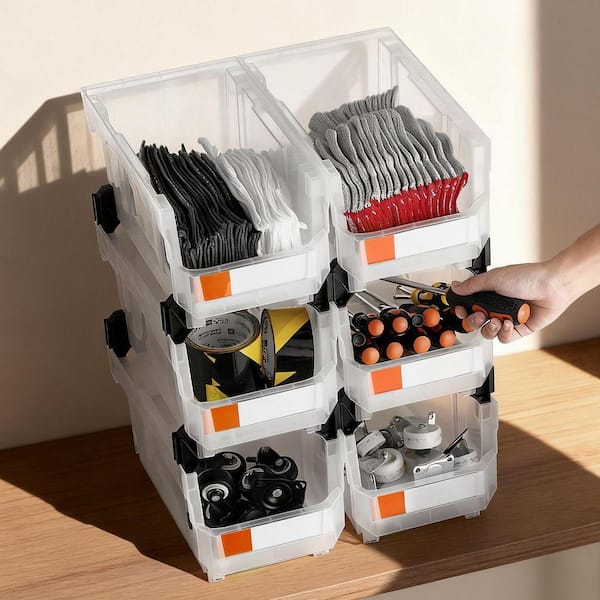 SKYSHALO Plastic Stackable Storage Bins, 14.8 in. x 8.5 in. x 7.1
