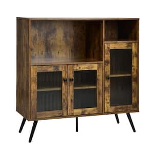 Brown Wood 39.5 in. W Sideboard Freestanding Kitchen Storage Cabinet with 3-Open Shelf and Door