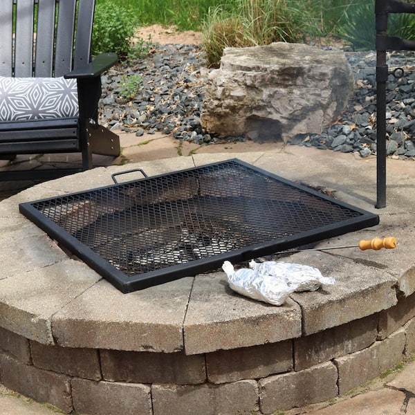 Sunnydaze 30 in. X Marks Square Steel Fire Pit Cooking Grill KF SM30 The Home Depot
