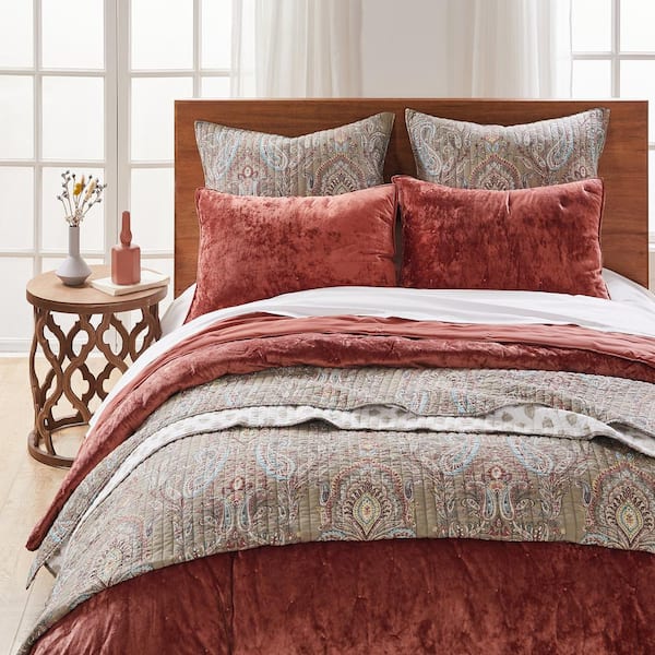 LEVTEX HOME Abruzzi Rust Dot Stitch Velvet Microfiber King LEVTEX HOME Abruzzi Rust Dot Stitch Velvet Microfiber King